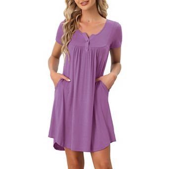 Women's Sleepwear Soft Button With Pockets Short Sleeve Lounge Nightgown