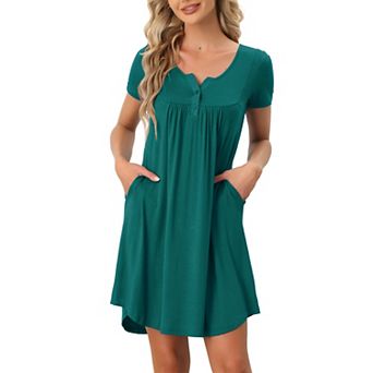 Women's Sleepwear Soft Button with Pockets Short Sleeve Lounge Nightgown