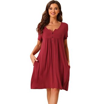 Women's Sleepwear Soft Button With Pockets Short Sleeve Lounge Nightgown