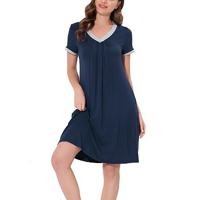 Women's Pajama Dress Nightshirt Sleepwear V-Neck with Pockets Lounge Nightgown