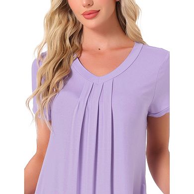 Women's Pajama Dress Nightshirt Sleepwear V-Neck with Pockets Lounge Nightgown