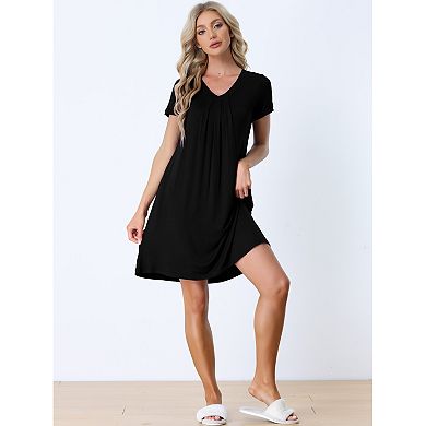 Women's Pajama Dress Nightshirt Sleepwear V-neck With Pockets Lounge Nightgown