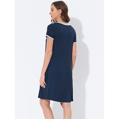 Women's Pajama Dress Nightshirt Sleepwear V-Neck with Pockets Lounge Nightgown