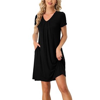 Women's Pajama Dress Nightshirt Sleepwear V-Neck with Pockets Lounge Nightgown