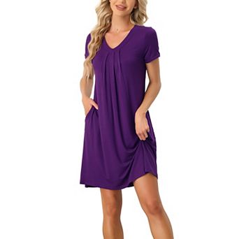 Women's Pajama Dress Nightshirt Sleepwear V-Neck with Pockets Lounge Nightgown