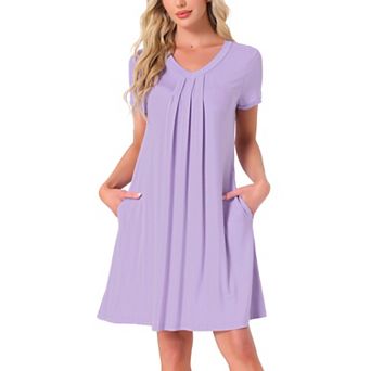Women's Pajama Dress Nightshirt Sleepwear V-Neck with Pockets Lounge Nightgown