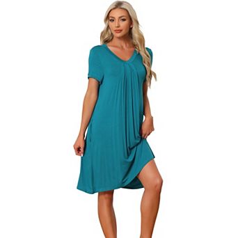 Women's Pajama Dress Nightshirt Sleepwear V-Neck with Pockets Lounge Nightgown