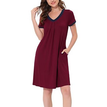 Women's Pajama Dress Nightshirt Sleepwear V-Neck with Pockets Lounge Nightgown