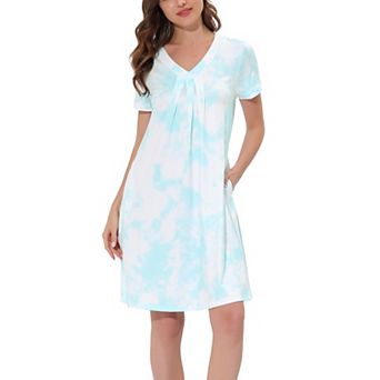 Women's Pajama Dress Nightshirt Sleepwear V-Neck with Pockets Lounge Nightgown