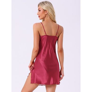 Women's Satin Nightgown Summer Cami Mini Spaghetti Lingerie Dress