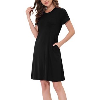 Women's Pajama Dress Sleepwear Strtechy with Pockets Nightshirt Lounge Nightgown
