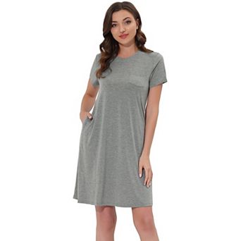 Women's Pajama Dress Sleepwear Strtechy with Pockets Nightshirt Lounge Nightgown