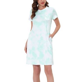 Women's Pajama Dress Sleepwear Strtechy with Pockets Nightshirt Lounge Nightgown