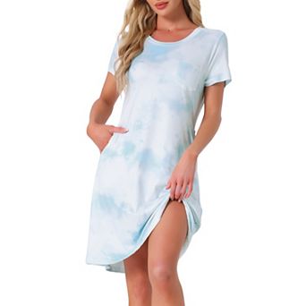 Women's Pajama Dress Sleepwear Strtechy with Pockets Nightshirt Lounge Nightgown