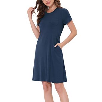 Women's Pajama Dress Sleepwear Strtechy with Pockets Nightshirt Lounge Nightgown