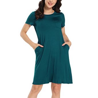 Women's Pajama Dress Sleepwear Strtechy with Pockets Nightshirt Lounge Nightgown