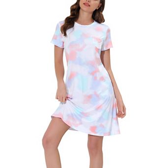 Women's Pajama Dress Sleepwear Strtechy with Pockets Nightshirt Lounge Nightgown