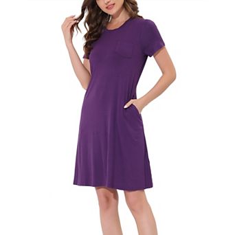 Women's Pajama Dress Sleepwear Strtechy with Pockets Nightshirt Lounge Nightgown