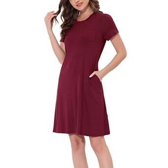Women's Pajama Dress Sleepwear Strtechy with Pockets Nightshirt Lounge Nightgown