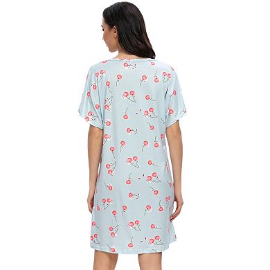 Womens Floral Pajama Dress Nightgown Shirtdress Sleepwear