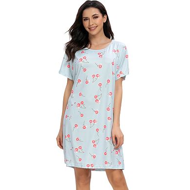 Womens Floral Pajama Dress Nightgown Shirtdress Sleepwear