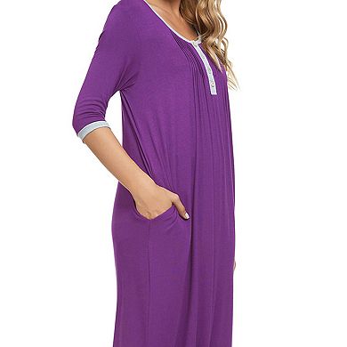 Womens Sleepwear Lounge Long Dress with Pockets Soft Nightshirt Pajama Nightgown