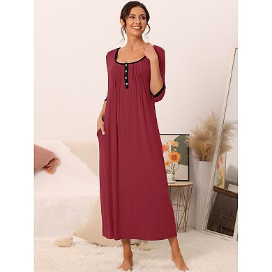 Womens Sleepwear Lounge Long Dress with Pockets Soft Nightshirt Pajama Nightgown