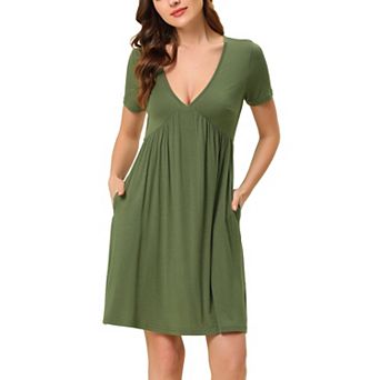 Women's Pajama V Neck Sift Nightdress Stretchy Lounge Dress