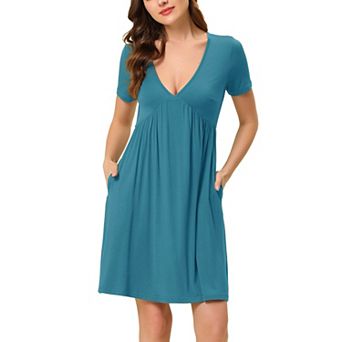 Women's Pajama V Neck Sift Nightdress Stretchy Lounge Dress