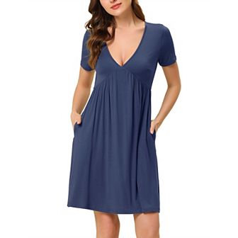 Women's Pajama V Neck Sift Nightdress Stretchy Lounge Dress