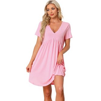 Women's Pajama V Neck Sift Nightdress Stretchy Lounge Dress