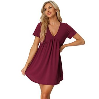 Women's Pajama V Neck Sift Nightdress Stretchy Lounge Dress