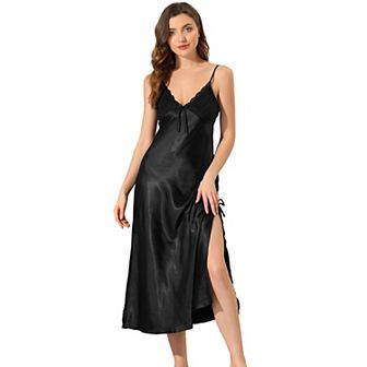 Women's Satin Pajama V Neck Nightdress Soft Midi Lounge Dress