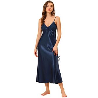 Women's Satin Pajama V Neck Nightdress Soft Midi Lounge Dress