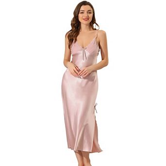 Women's Satin Pajama V Neck Nightdress Soft Midi Lounge Dress