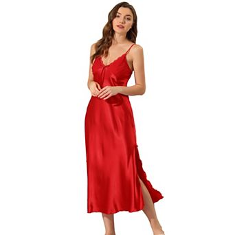 Women's Satin Pajama V Neck Nightdress Soft Midi Lounge Dress