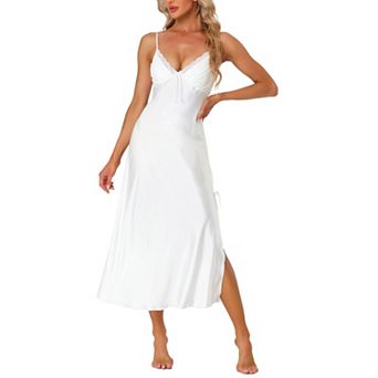 Women's Satin Pajama V Neck Nightdress Soft Midi Lounge Dress