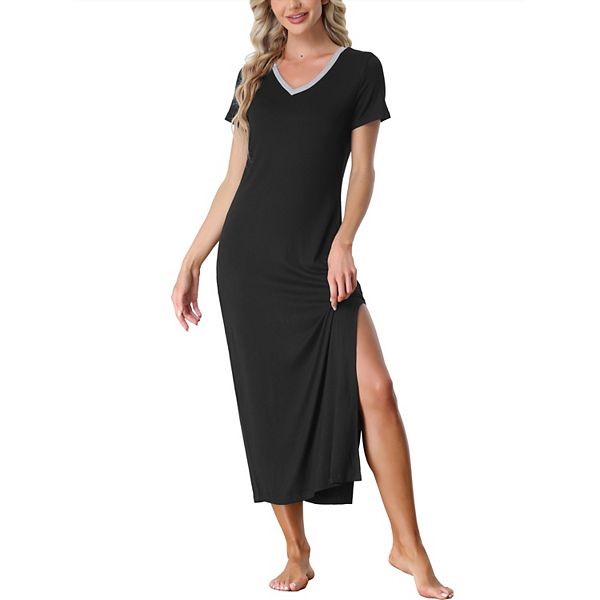 Womens Sleepwear Long Pajama Dress with Side Slit Nightshirt Lounge ...