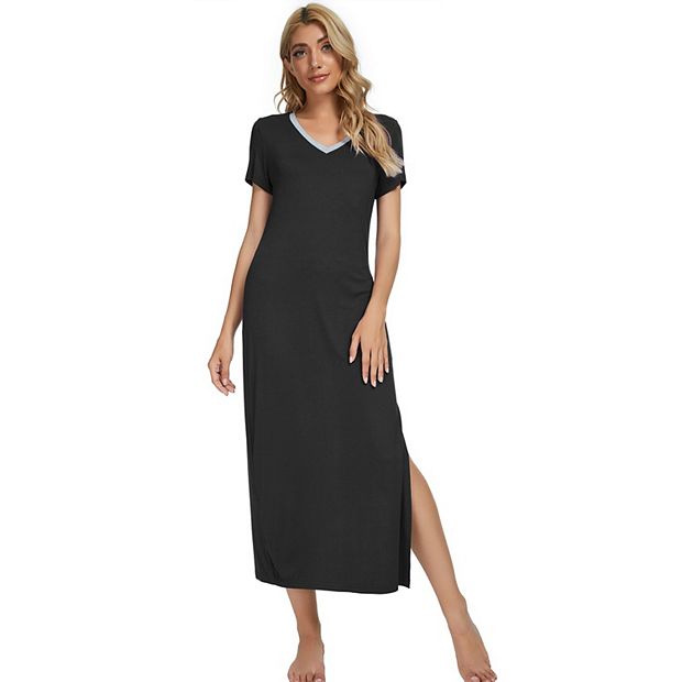 Womens Sleepwear Long Pajama Dress with Side Slit Nightshirt
