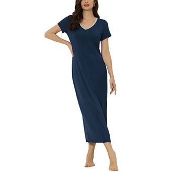 Womens Sleepwear Long Pajama Dress with Side Slit Nightshirt Lounge Nightgown