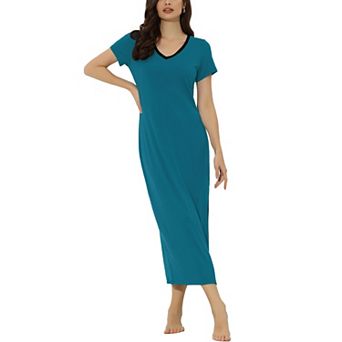 Womens Sleepwear Long Pajama Dress with Side Slit Nightshirt Lounge Nightgown