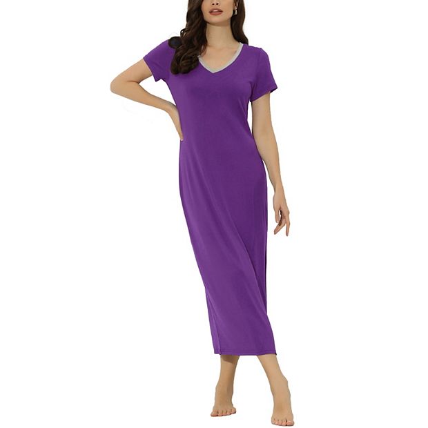 Womens Sleepwear Long Pajama Dress with Side Slit Nightshirt Lounge  Nightgown