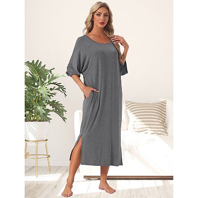sleep shirt dress Women's Graphic Nightgown Short Sleeve Loose Fit Black laidback staple for every day. Pale Blue Favorite Shirt Stripe