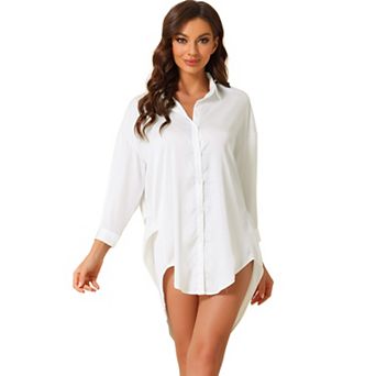Women's Pajamas Nightshirt Long Sleeves Button Down Shirt Dress Satin Nightgown