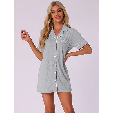 Women's Summer Short Sleeves Button Down Sleepshirt