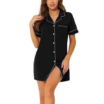 Women's Summer Short Sleeves Button Down Sleepshirt