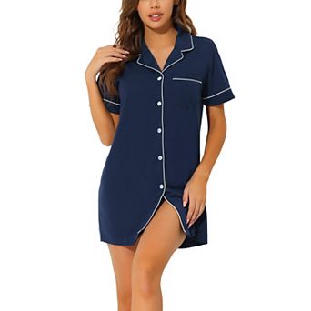 Women's Summer Short Sleeves Button Down Sleepshirt