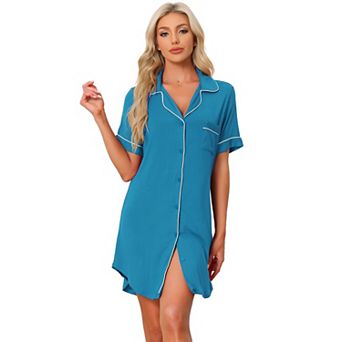 Women's Summer Short Sleeves Button Down Sleepshirt