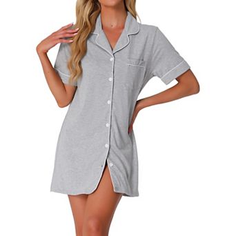 Women's Summer Short Sleeves Button Down Sleepshirt