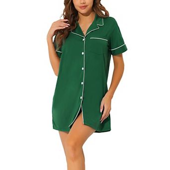 Women's Summer Short Sleeves Button Down Sleepshirt
